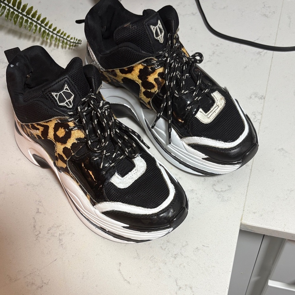 Naked Wolfe Black and Leopard Sneakers
